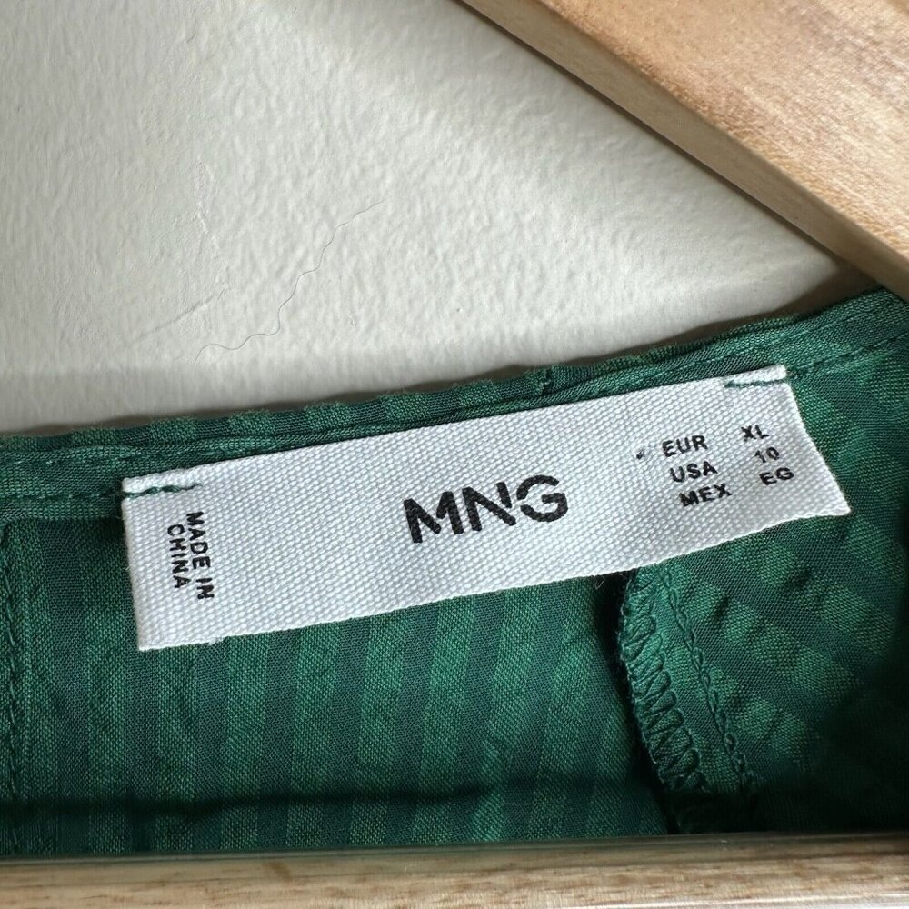 Mango MNG Midi Dress Womens XL Green Striped Boho Puff Sleeve Twist Wrap Tie - Picture 7 of 14